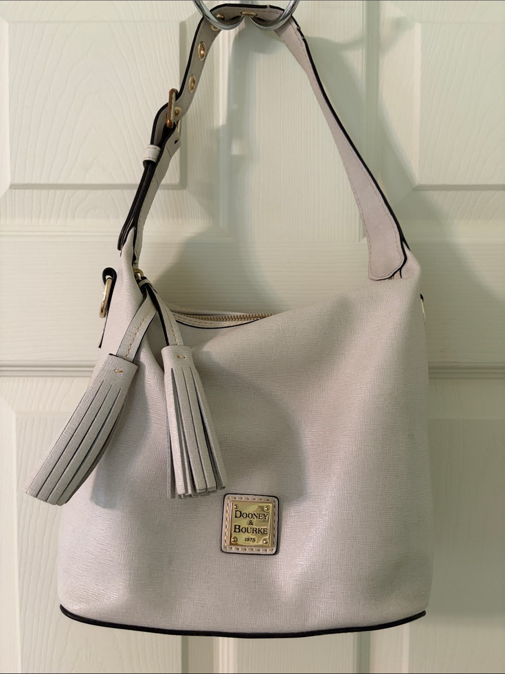 Dooney & Bourke Cream Leather Tassel Shoulder Bag
